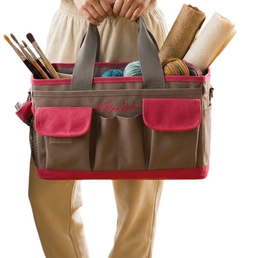 The Paper Studio Craft Organizer Craft teacher Caddy Bag‎ Grey Pink Multi Pocket